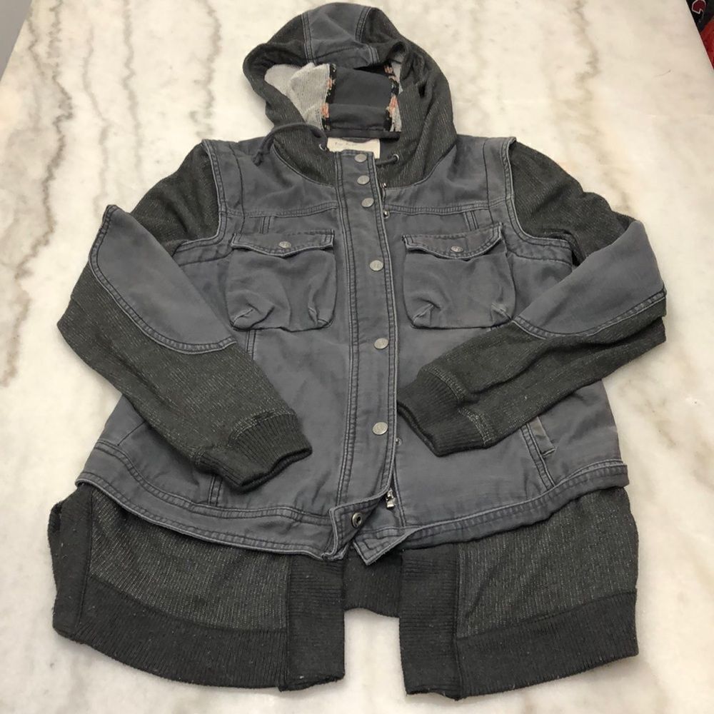 Free People Jacket Womens Small LAYERED SLUB UTILITY DARK GRAY COTTON